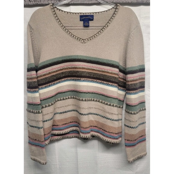Charter Club Sweaters - Vintage Charter Club Womans Striped Wool Cotton Long Sleeve Sweater Gilmore Girl